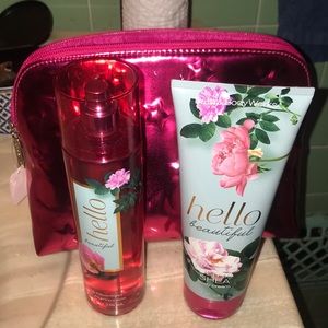 body spray, body lotion with bag to match
